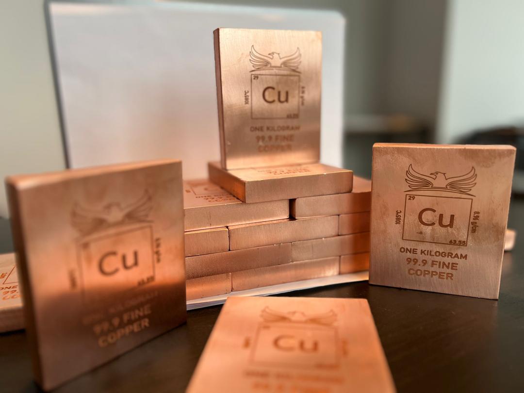 1 Kilo 99.9 Fine Copper Bar with Element Design by Falcon